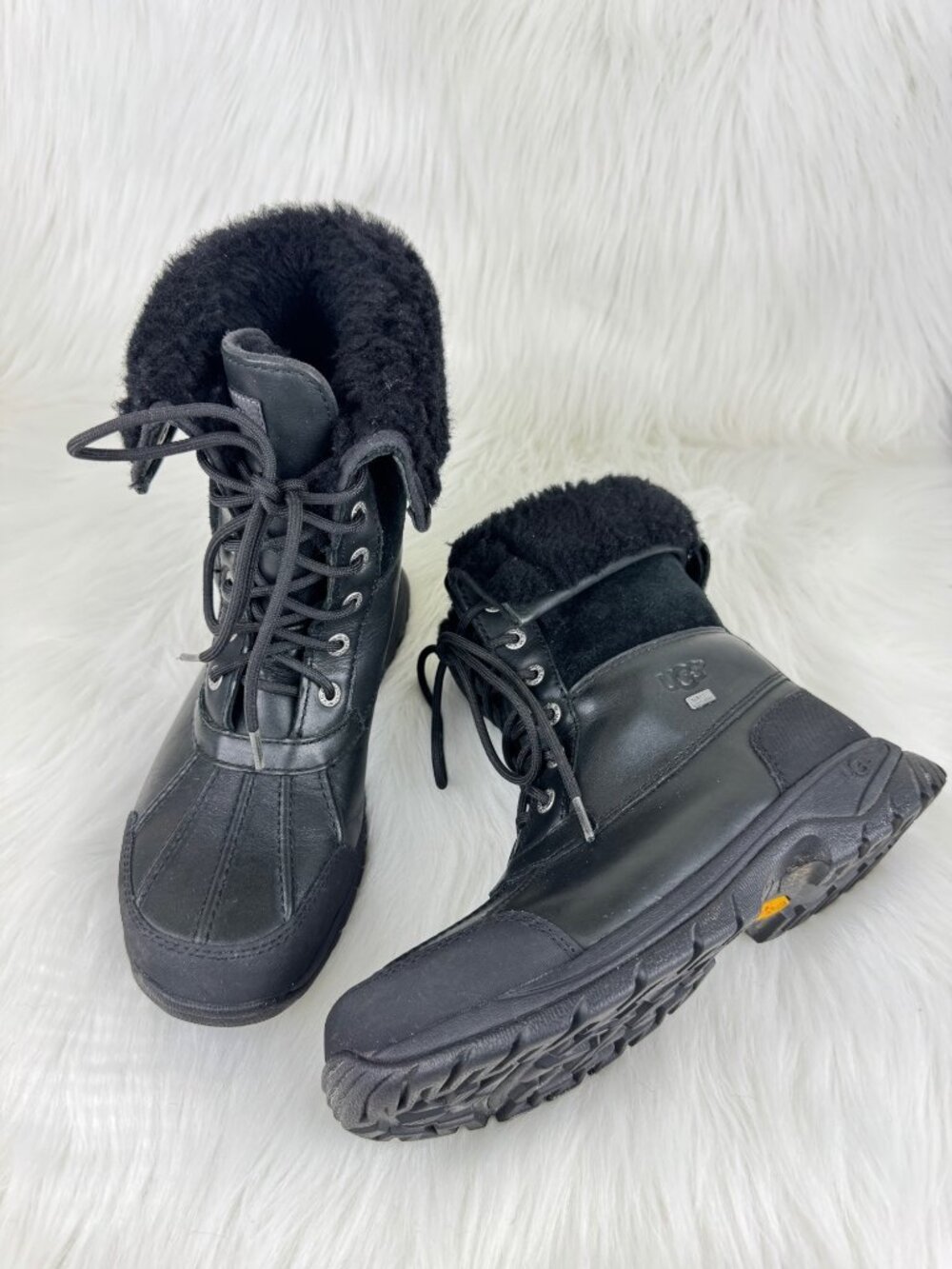 Men’s UGG Butte Waterproof Leather Lace Up Boots Shearling Vibram Sz 7.5 Black